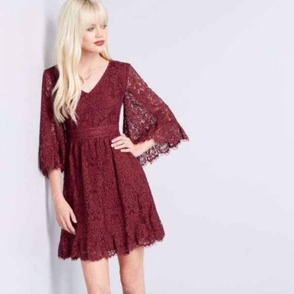 ModCloth Through the Bluebells Wine Lace Dress - Picture 2 of 8